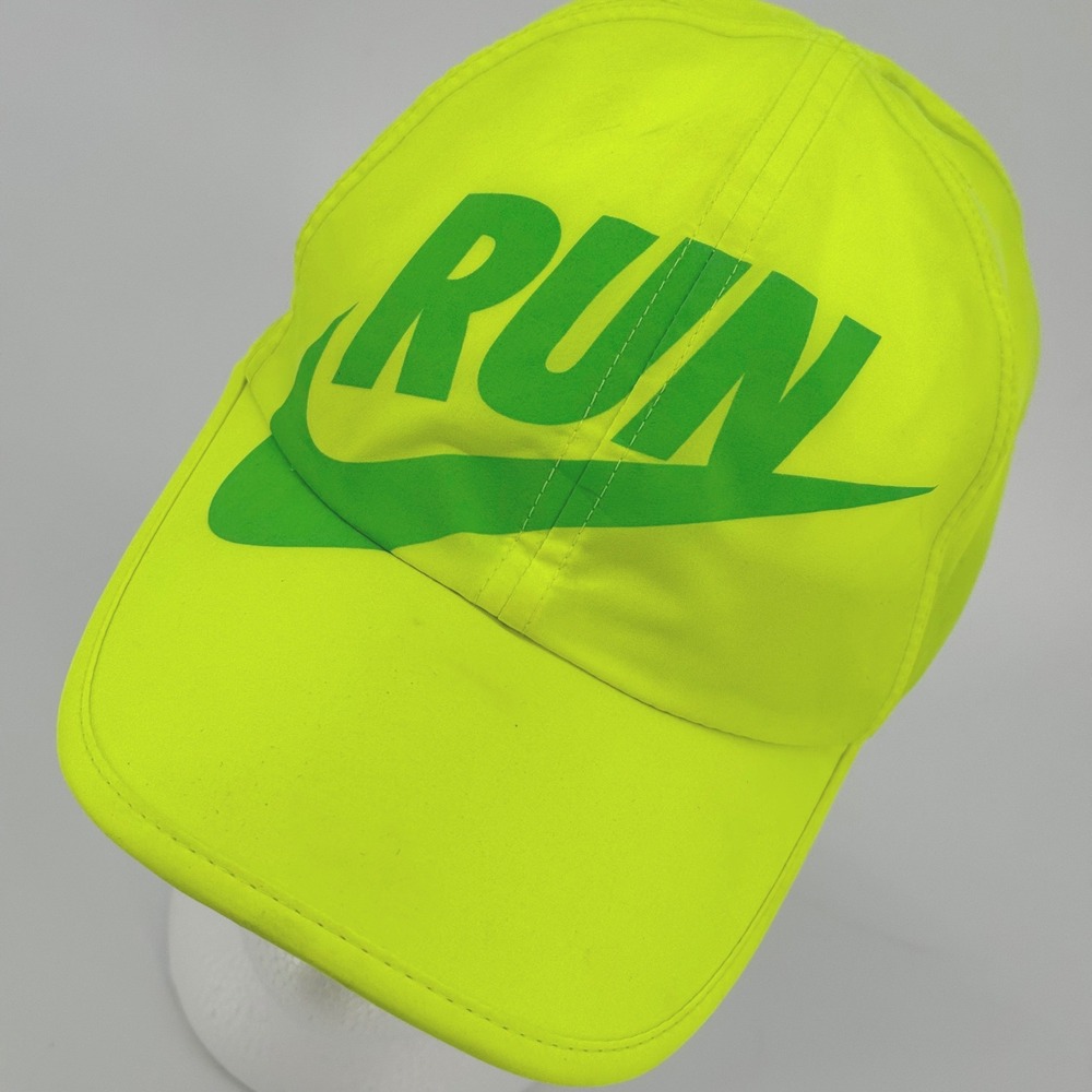 Nike Featherlight Dri-Fit Run Hat Neon Yellow Volt Adjustable Running Cap Swoosh